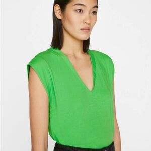 NEW Frame Green Le High Rise V-Neck T-Shirt Bright Peridot Pima Cotton Size XL